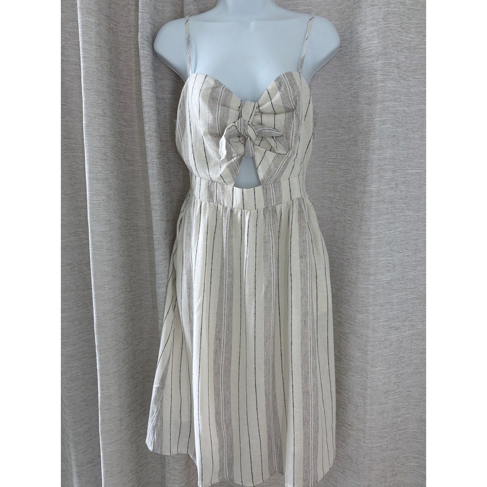 Gentle Fawn Striped Linen Midi Dress Tie Front Cutout Cream Black Small NWT